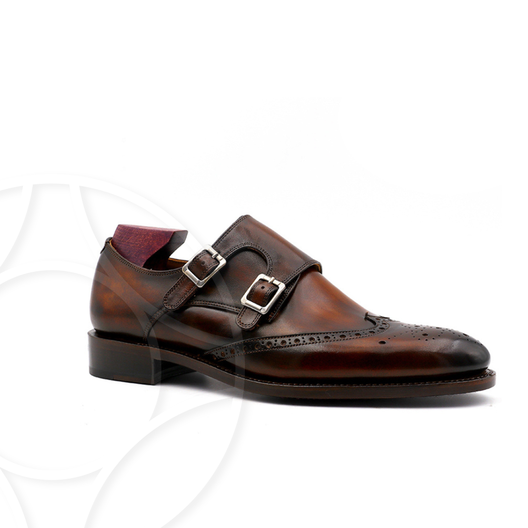 MICHAEL Monk Double Strap with WingTip, Handcrafted in Hand Patina Leather