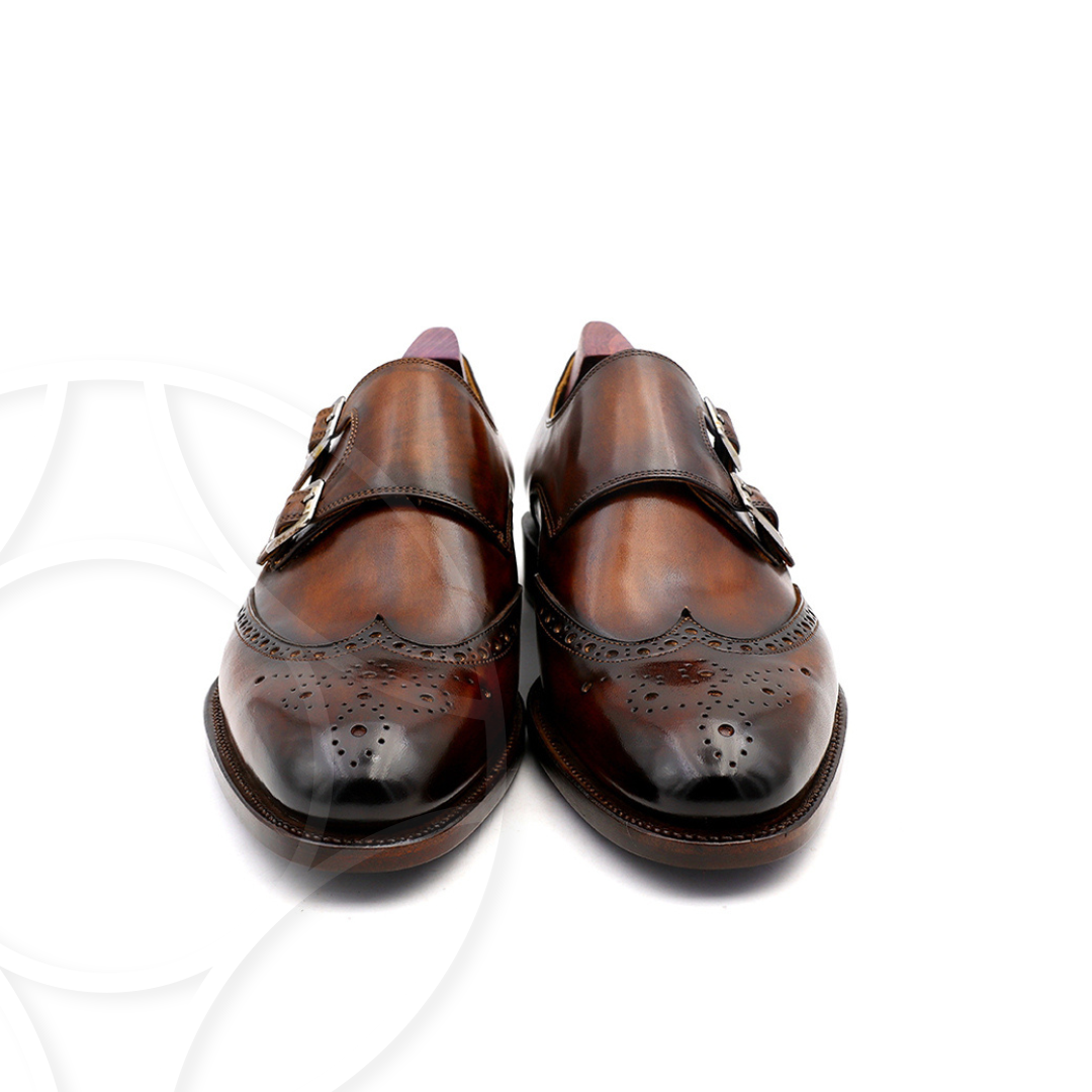 MICHAEL Monk Double Strap with WingTip, Handcrafted in Hand Patina Leather