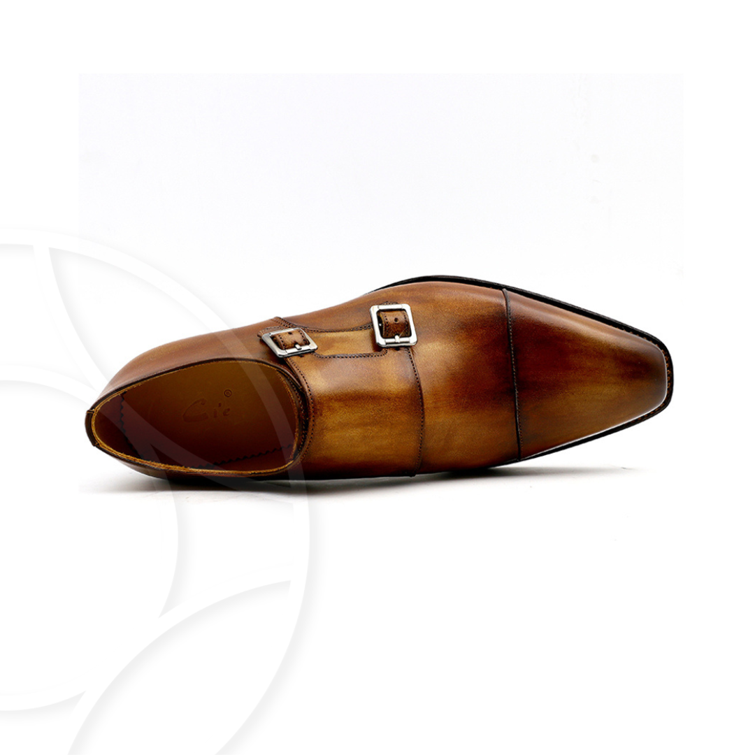 MASON Double Monk with Toe Cap, Crafted in Hand Patina Leather