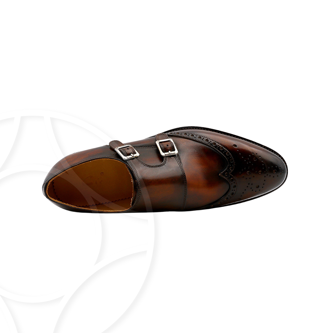 MICHAEL Monk Double Strap with WingTip, Handcrafted in Hand Patina Leather