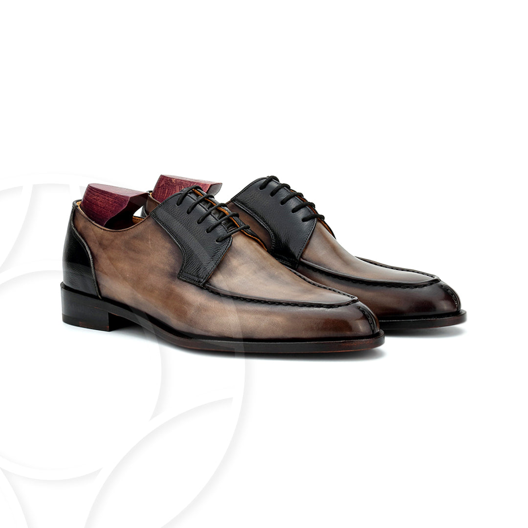 DAVID Premium Leather Split Toe Shoes, with Black Facing and Counter, Crafted in Hand Patina Leather